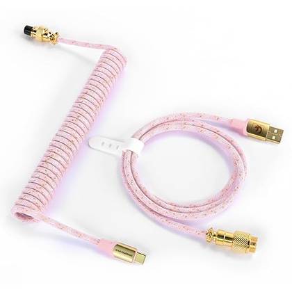 A pink ATTACK SHARK Custom Coiled USB C to A Keyboard Cable.