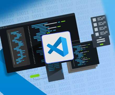 An integrated developer environment and the VS Code logo in the center.