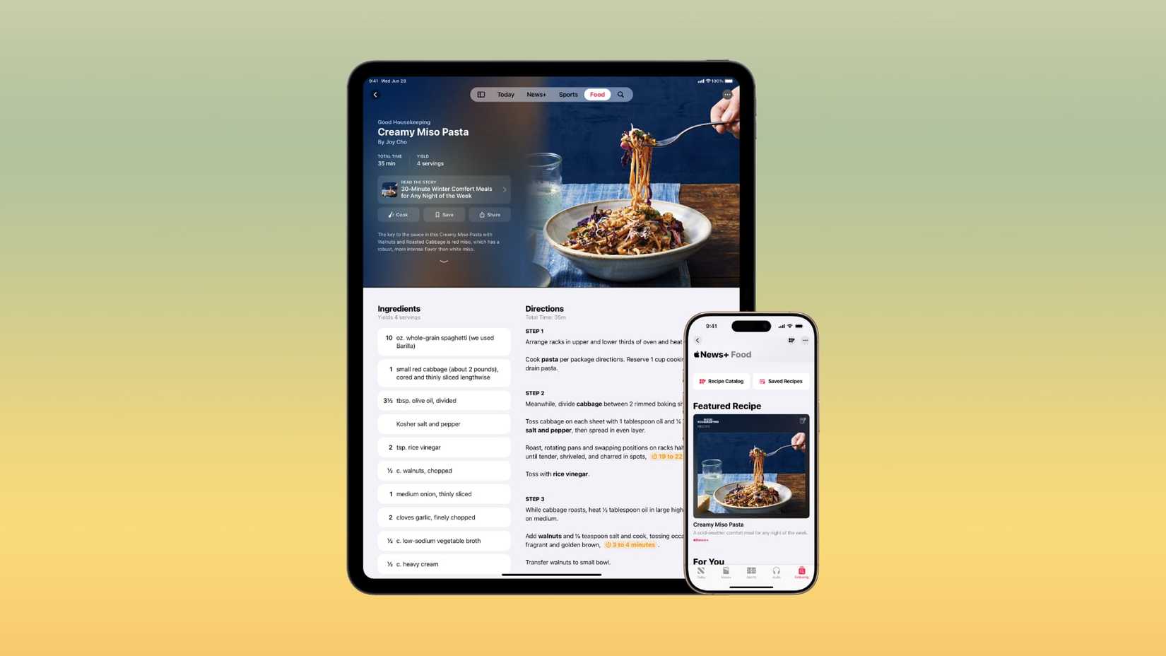 Apple News+ Food section on iPhone and iPad