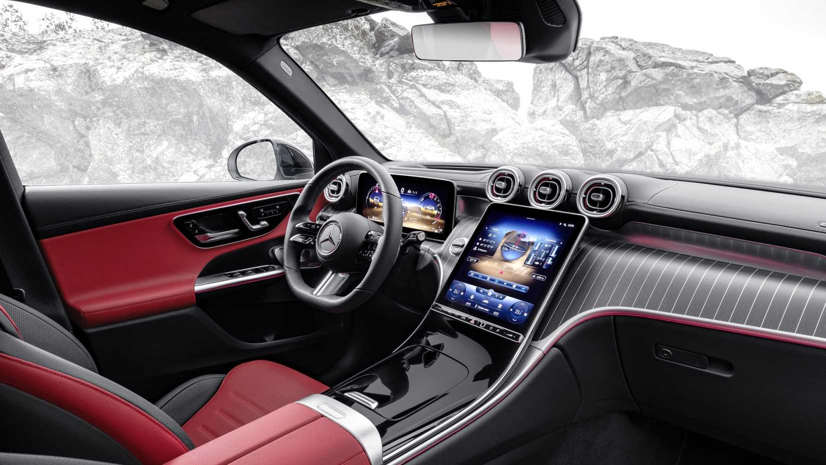 Interior shot of the dashboard in a 2025 Mercedes-Benz GLC 350e