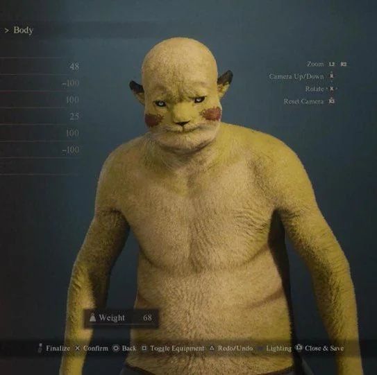 A Dragon's Dogma 2 character that looks like a weird human-Pikachu hybrid.