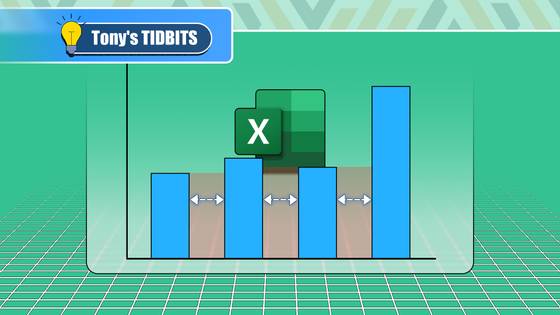 Excel charts with emphasis on bar spacing and the Excel logo in the background.