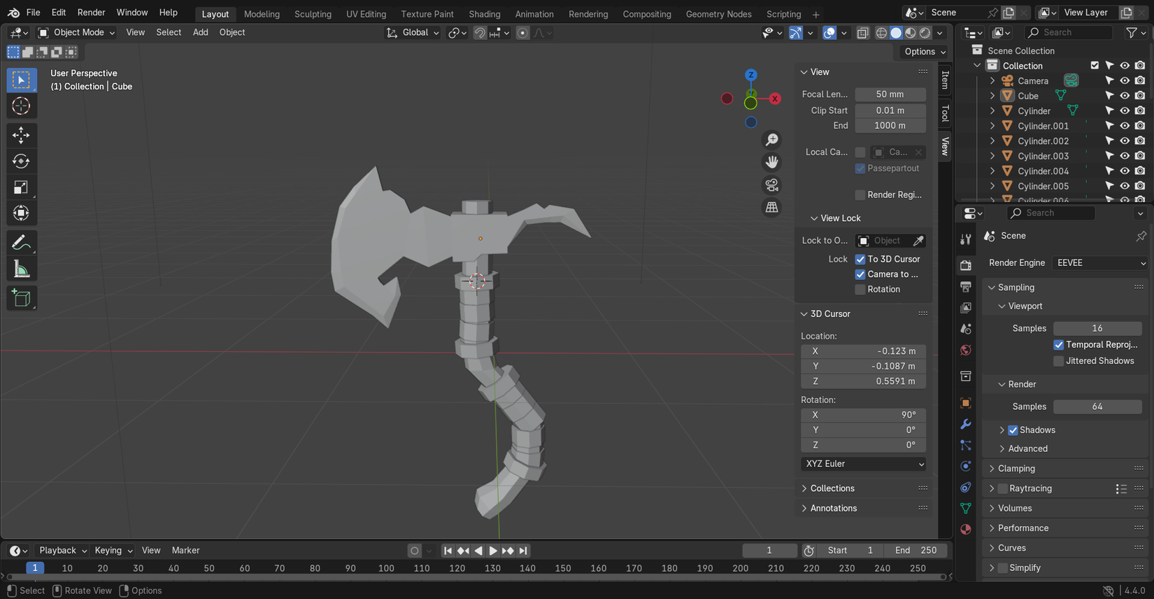 Низкополигональный молоток в Blender.