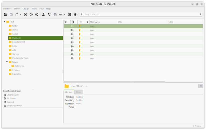 KeePassXC a demo password gallery
