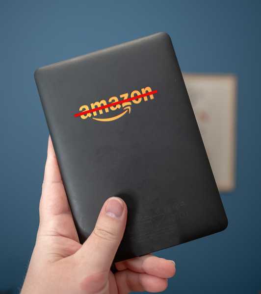 Kindle eReader with Amazon logo crossed out.
