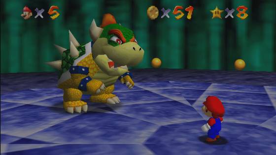 Mario facing Bowser in Super Mario 64.-1