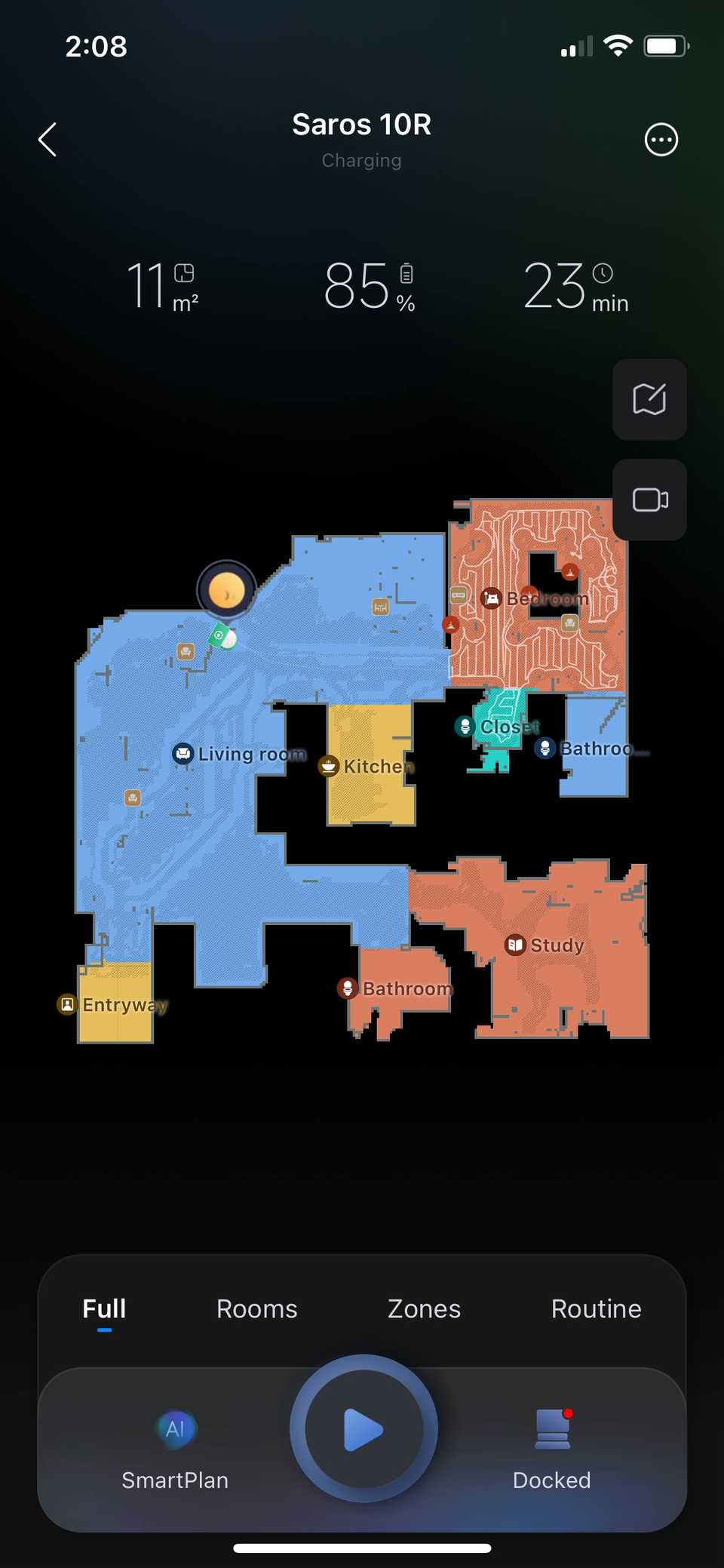 Roborock 应用程序中 Roborock Saros 10R 的主设备页面。