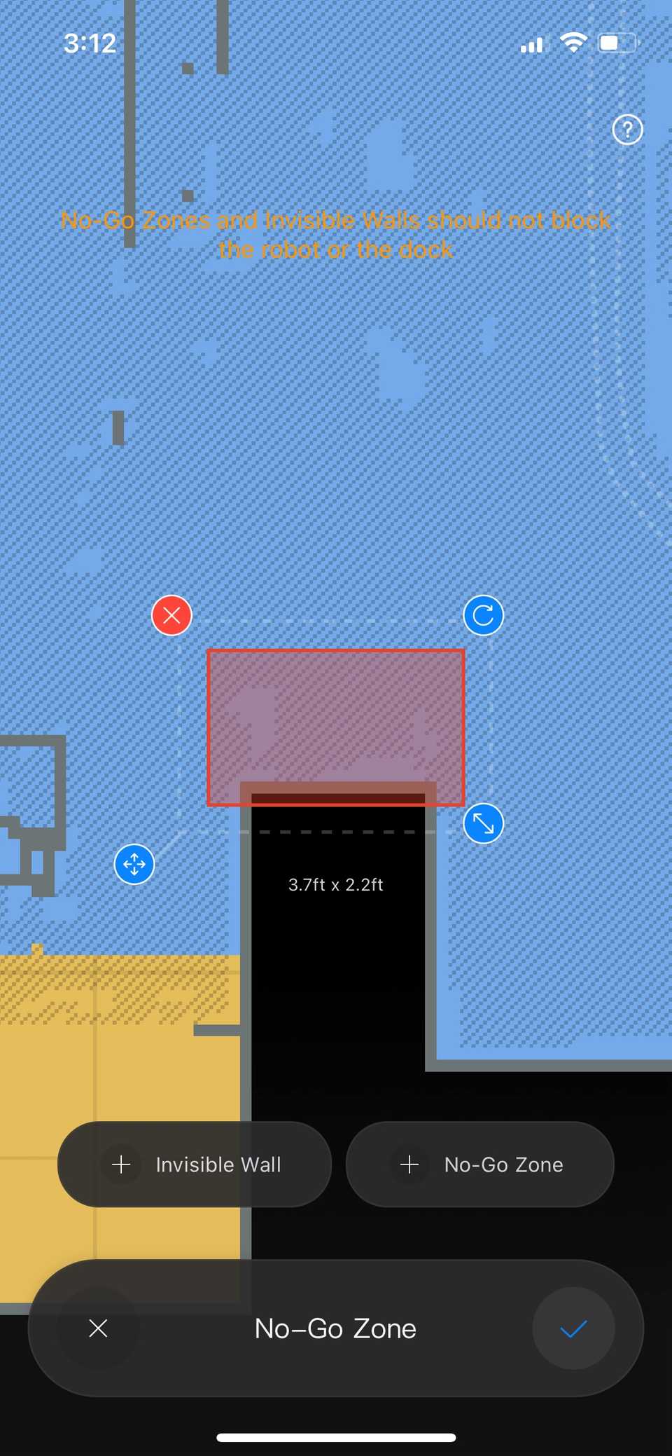 Roborock app 中的禁区功能。