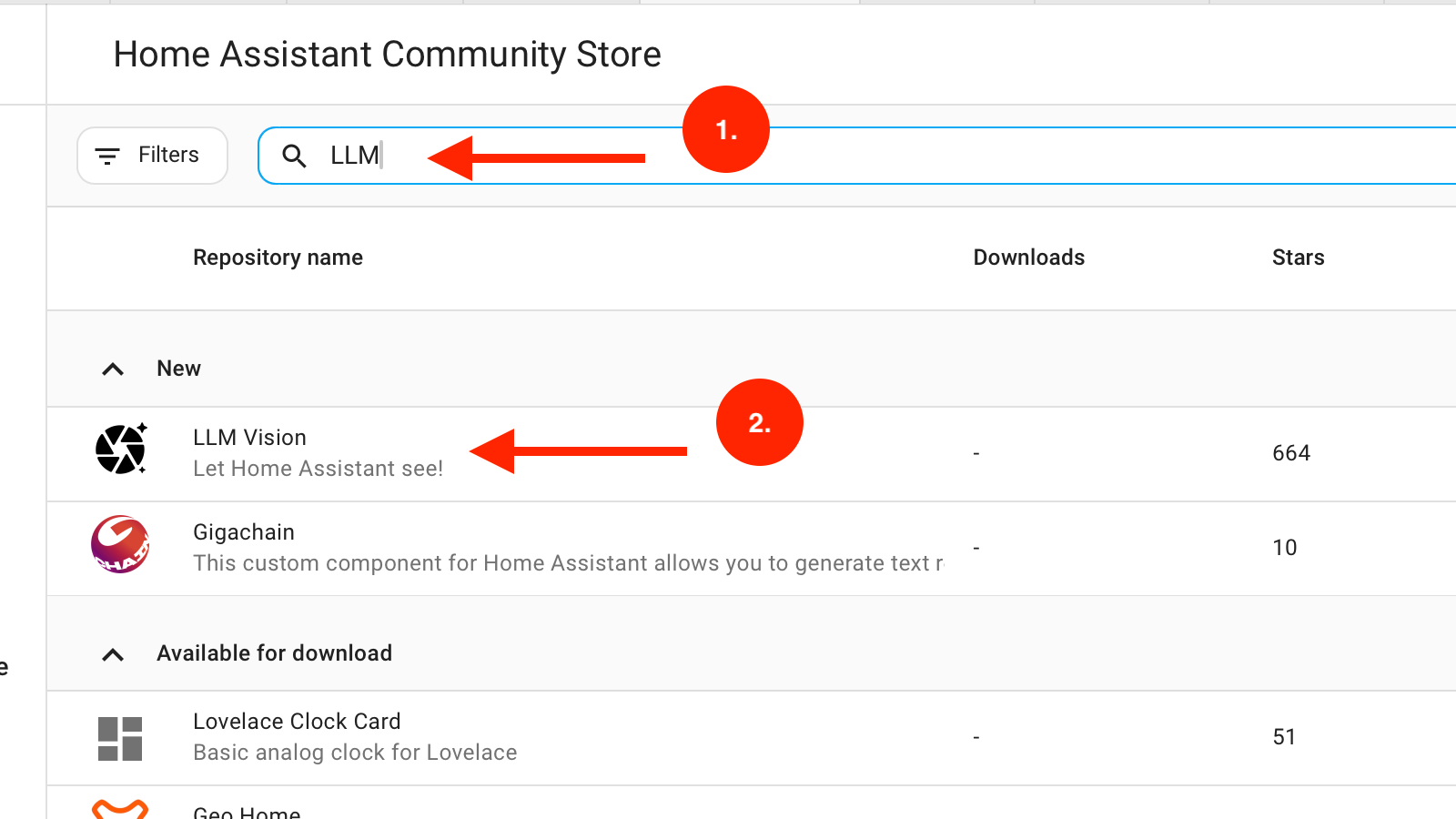 Search for and select the LLM Vision add-on in HACS in Home Assistant.