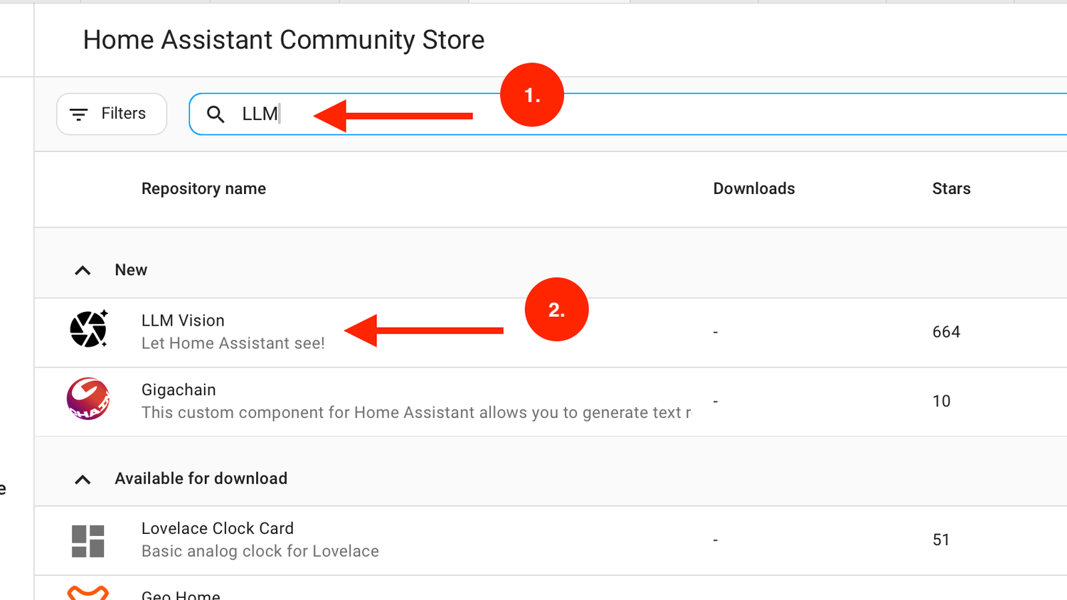 Search for and select the LLM Vision add-on in HACS in Home Assistant.