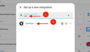 Search for and select the LLM Vision integration in Home Assistant.