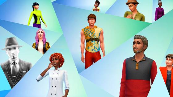 A bunch of created sims from The Sims 4 looking around.