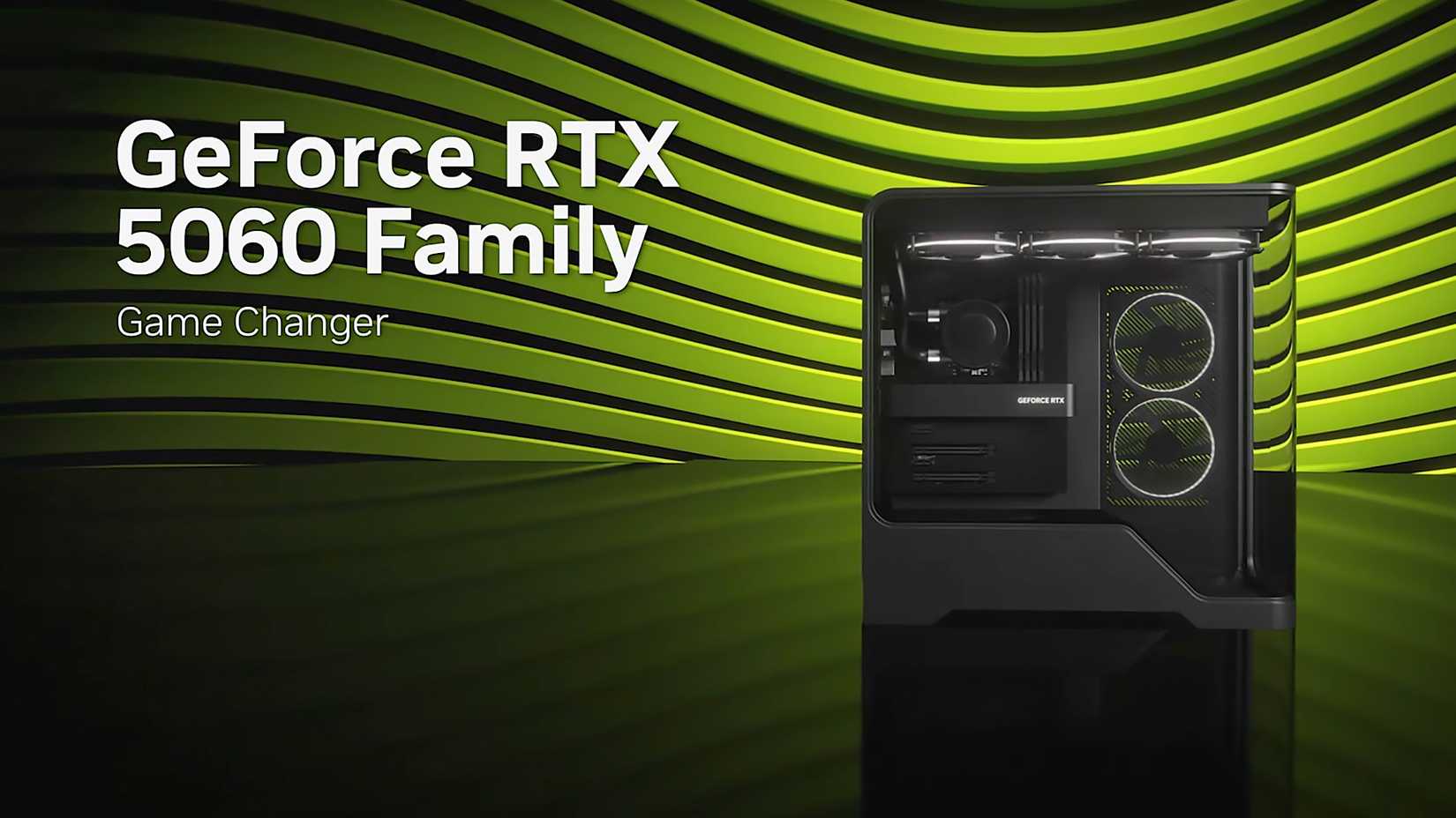 Ilustração da GPU RTX 5060 em um gabinete de computação.