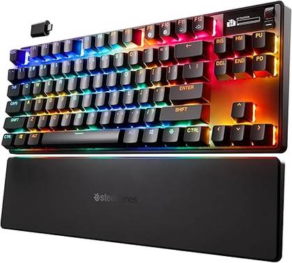 The SteelSeries Apex Pro TKL Wireless Gen 3 keyboard.
