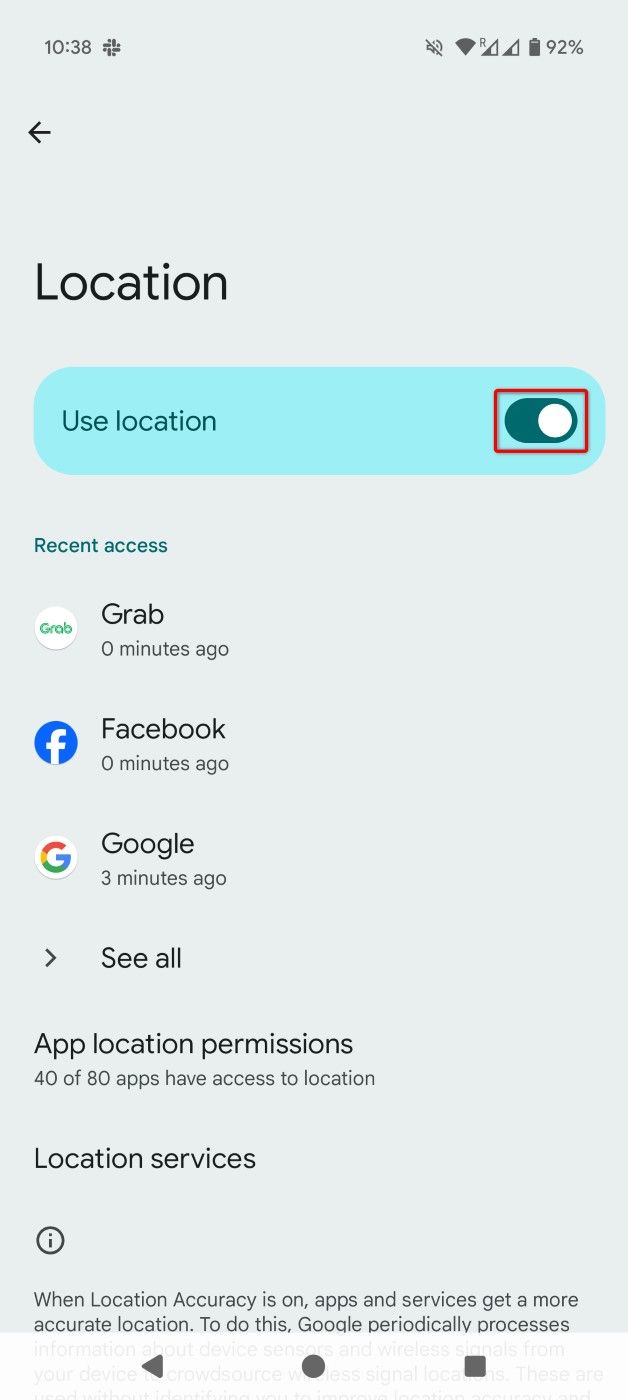 "Use Location" highlighted in Settings.