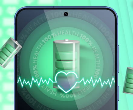 A phone screen showing a battery at 100% health.