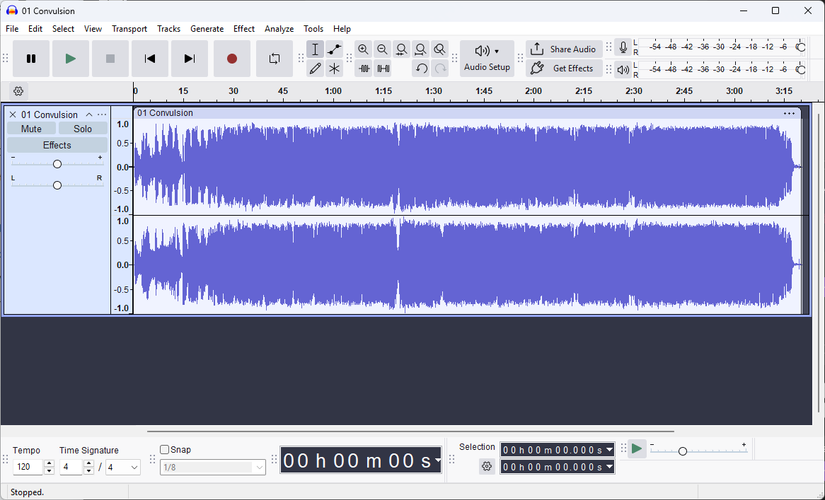 Audacity running on Windows showing the main edit screen with a sample sound file loaded