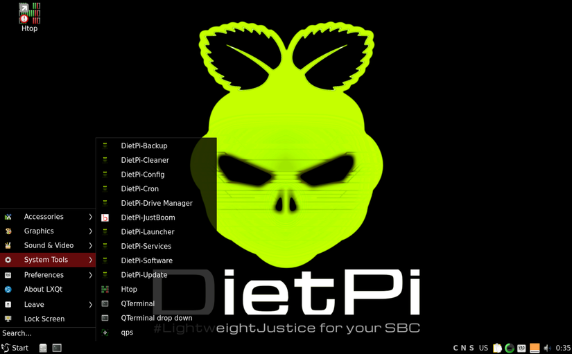Dietpi com o ambiente de desktop LXQT instalado e ativado.