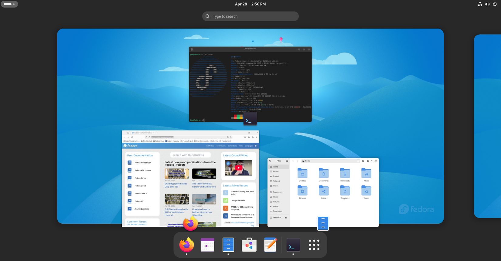 Fedora GNOME activities overview