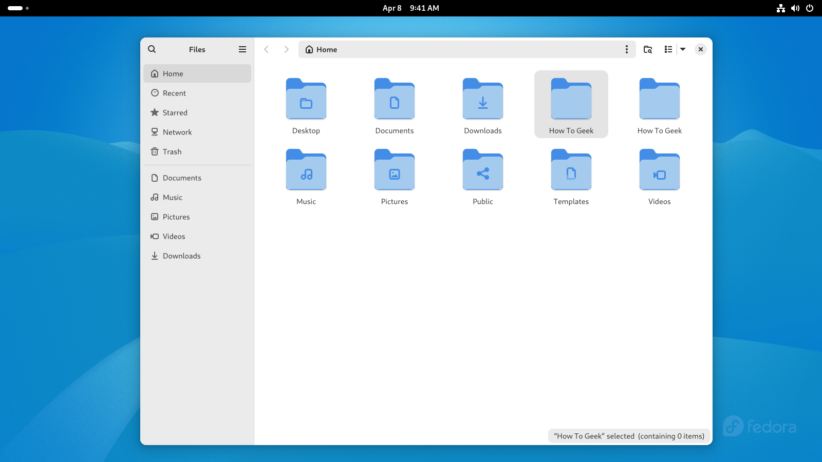 Fedora GNOME File Explorer.