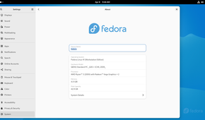 Fedora GNOME Settings about page.