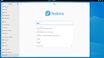 Fedora GNOME Settings about page.