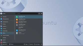 Kubuntu desktop with the application launcher menu open.-1
