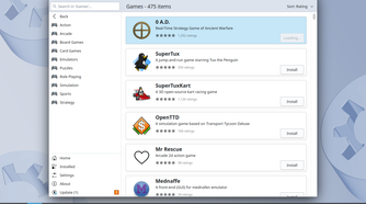Kubuntu software store open with a list of games visible.-1