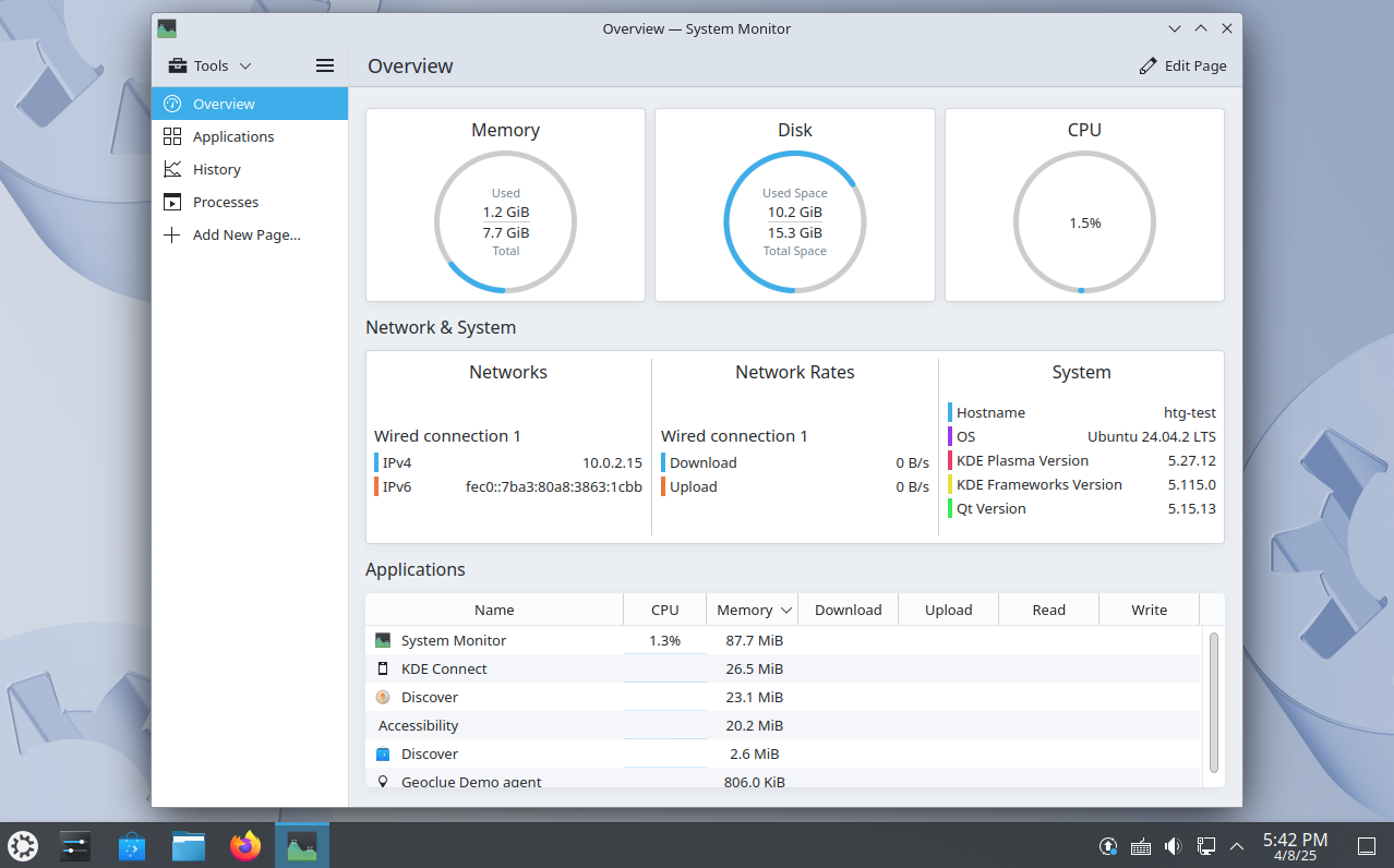 Kubuntu system monitor app with stats visible.-1