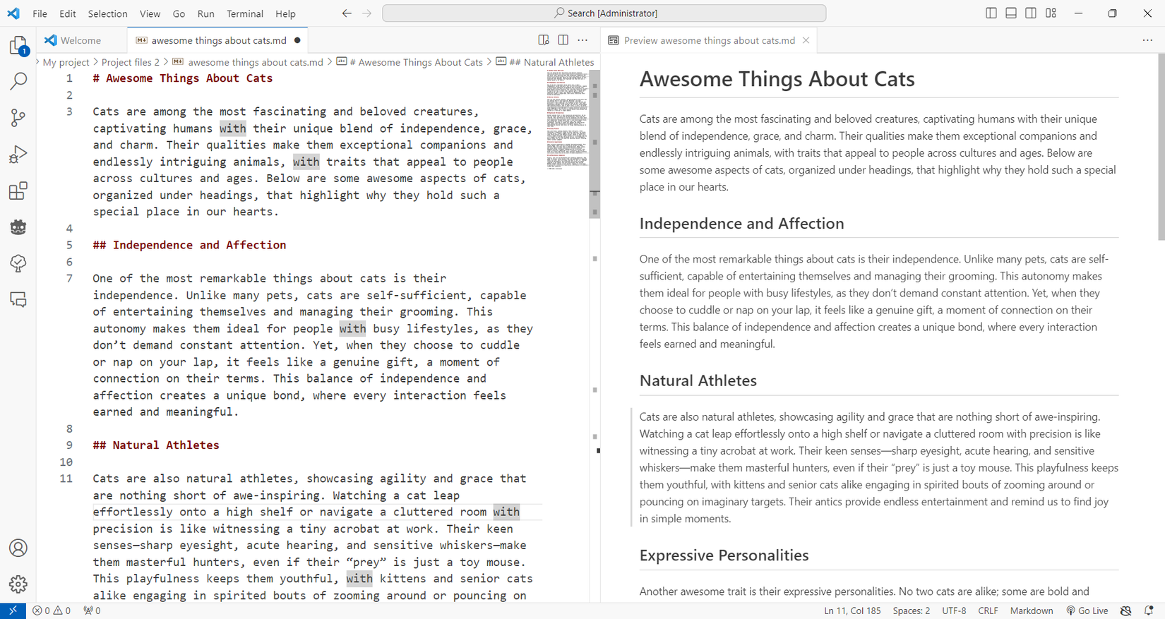 Previewing Markdown in VS Code.