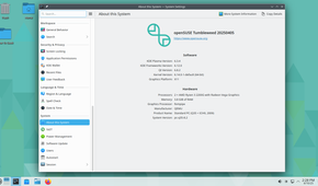 OpenSUSE Tumbleweed Settings About page.
