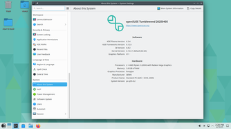 OpenSUSE Tumbleweed Settings About page.