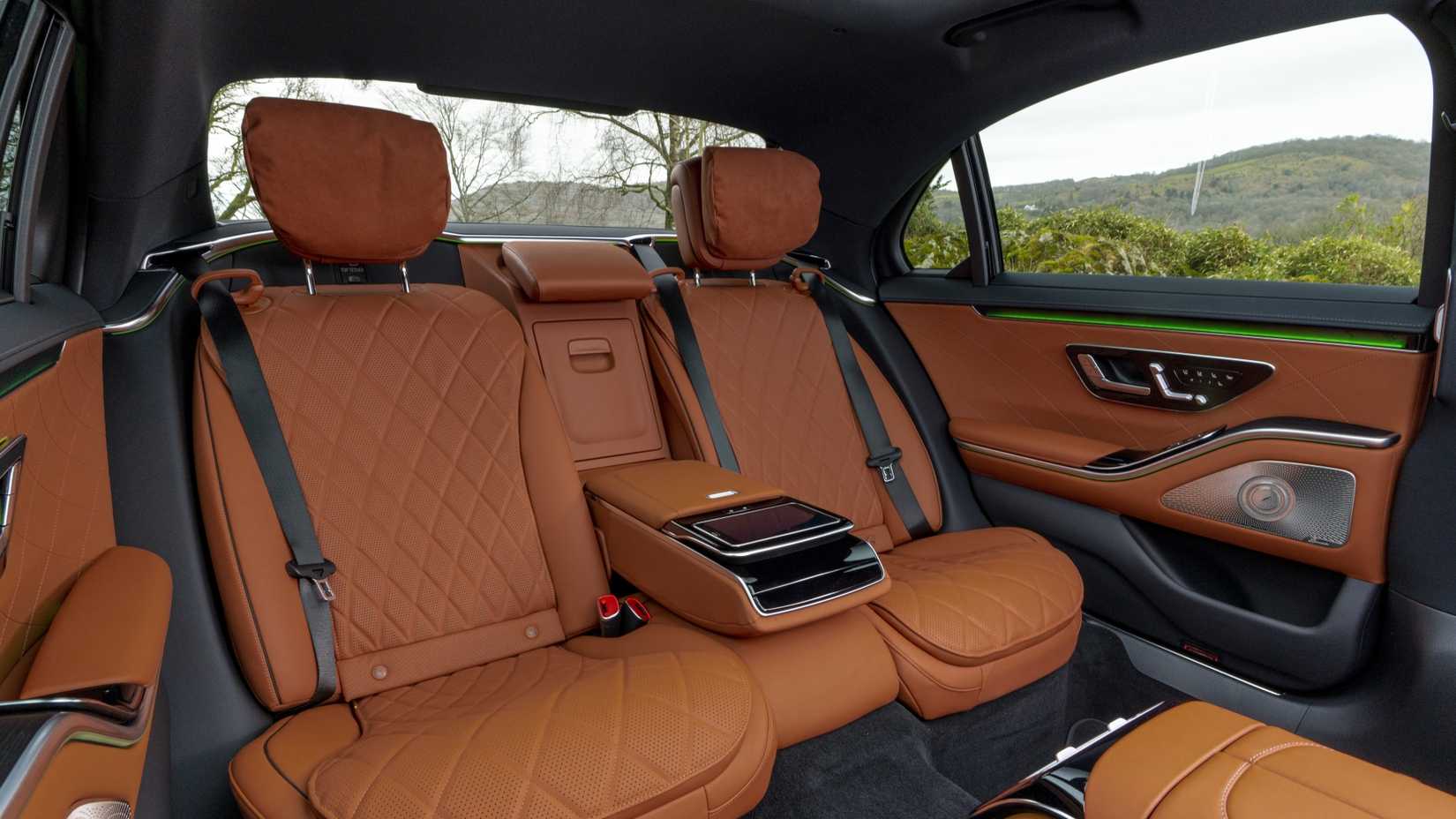 Shot of the rear seats in a 2025 Mercedes-Benz S-Class