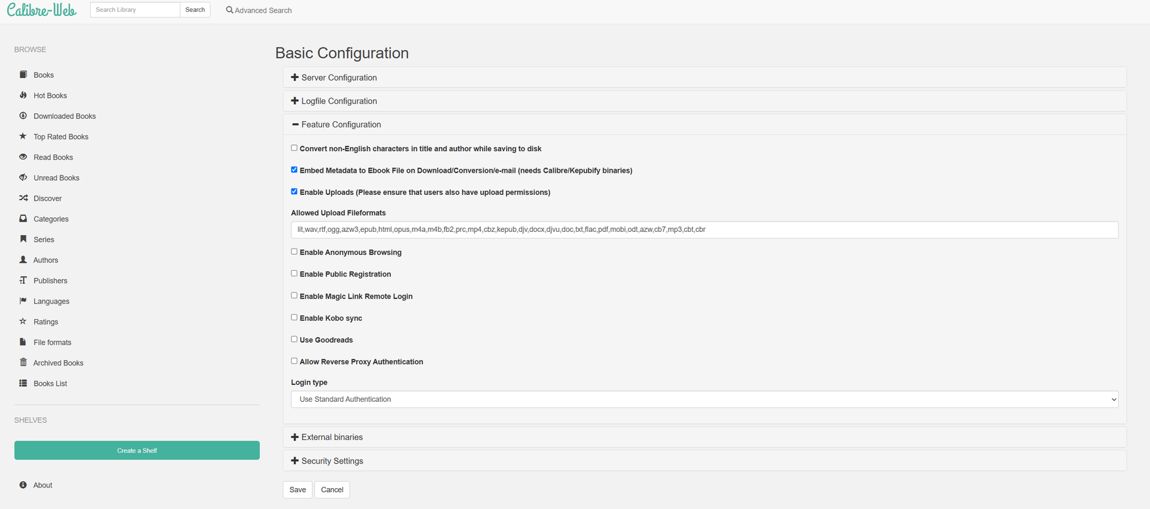 Calibre Web upload function being enabled.