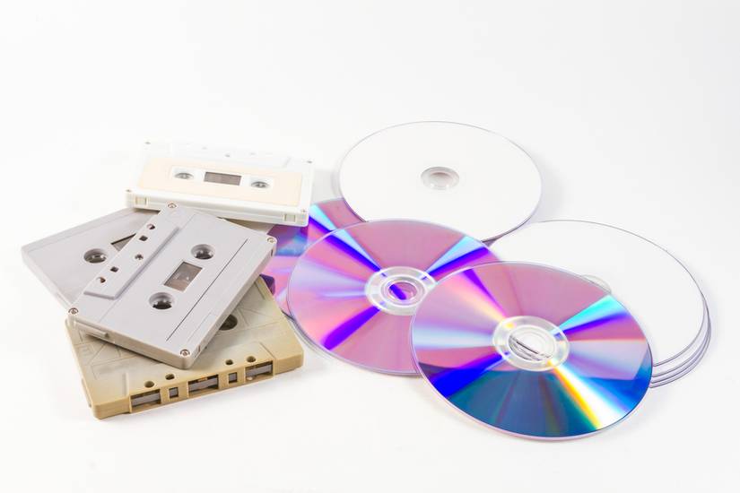Audio cassette tapes and CDs.