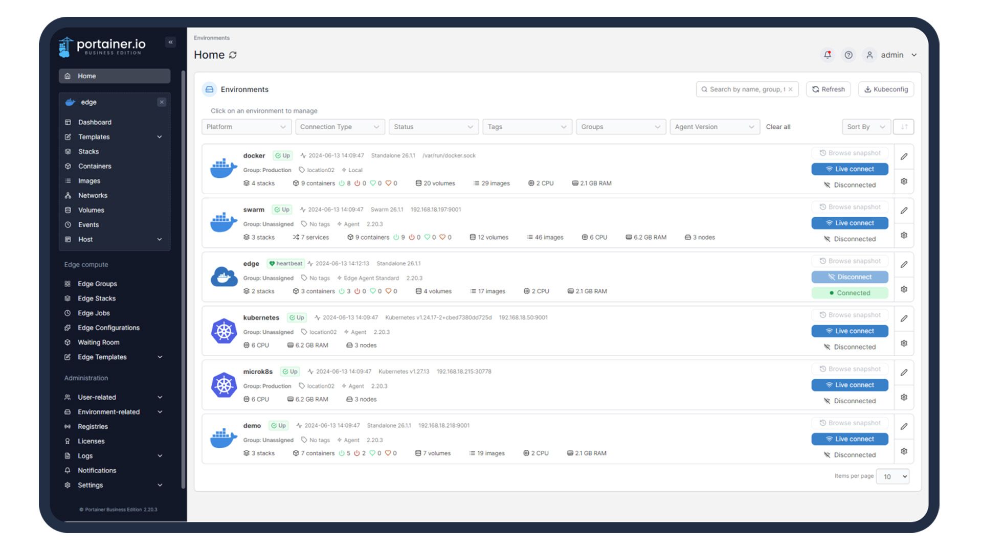  Portainer web interface dashboard screenshot 