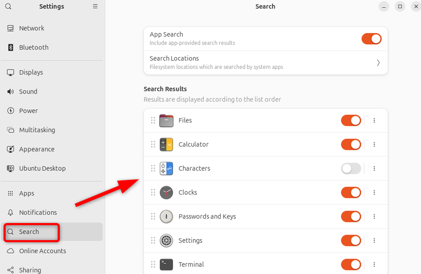 Tweaking Search settings of Ubuntu.