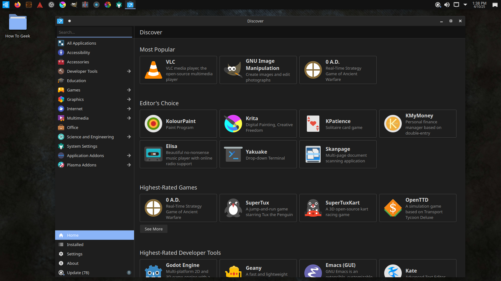 Ubuntu Studio Discover software downloader.
