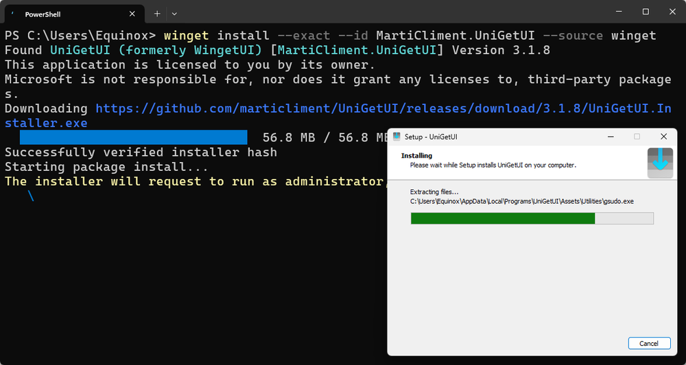 Installing UniGetUI via Windows Terminal