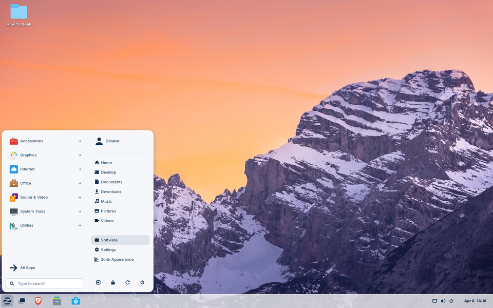 ZorinOS Application menu.