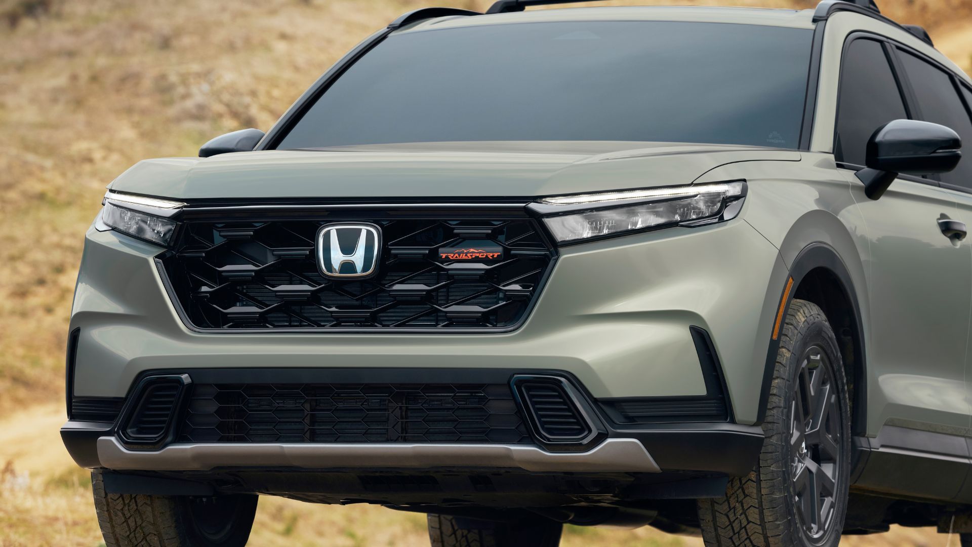 Close-up shot of the front end of the 2026 Honda CR-V TrailSport.