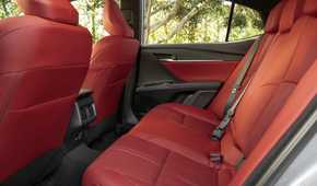 Shot of the rear seats in a 2026 Toyota Camry XSE AWD with red leather.
