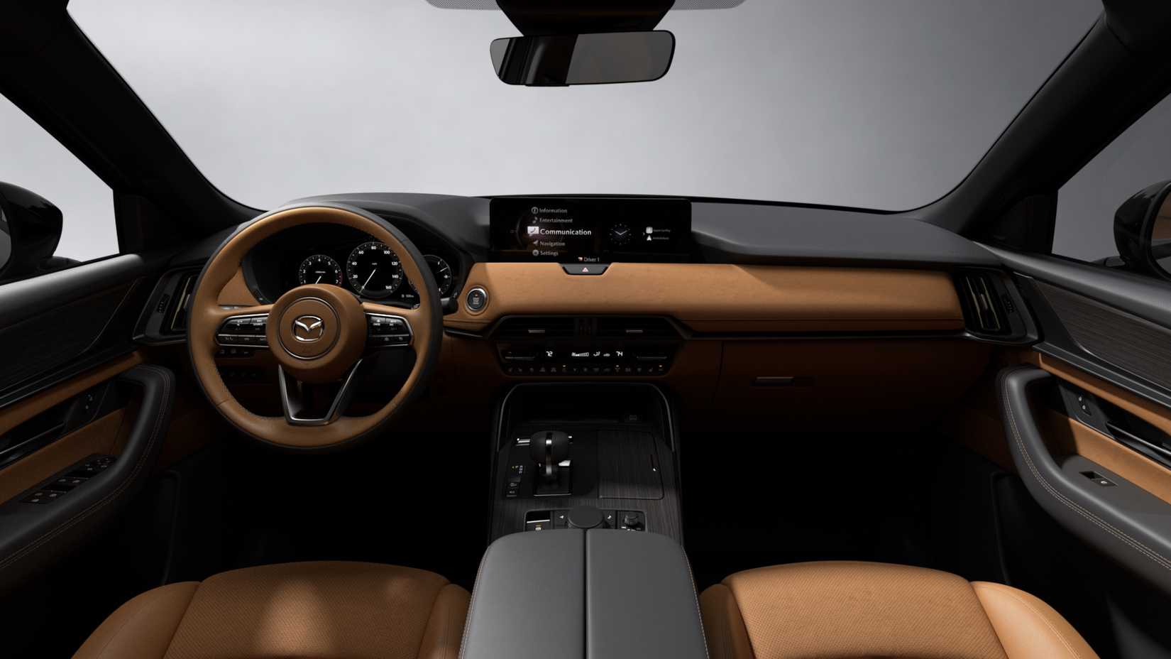 Interior shot of the dashboard in a 2025 Mazda CX-70 