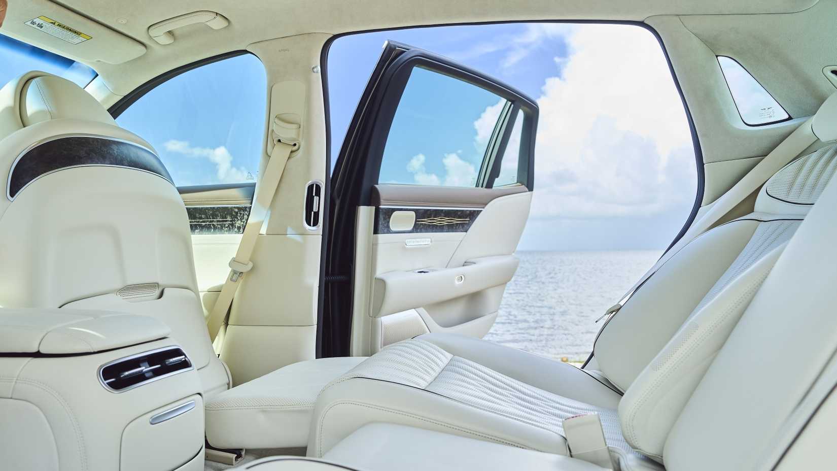 Interior shot of the rear seats in a 2023 Genesis G90