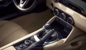 Close up of the center console in a 2025 Mazda MX-5 35th Anniversary Edition