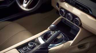 Close up of the center console in a 2025 Mazda MX-5 35th Anniversary Edition