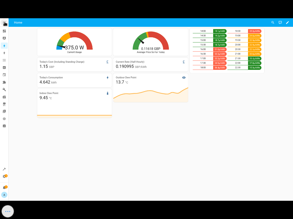 A Home Assistant dashboard running in RealVNC Viewer on an iPad 2.