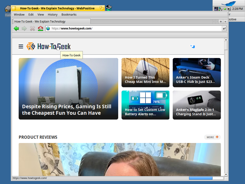 Рабочий стол Haiku OS с браузером WebPositive.