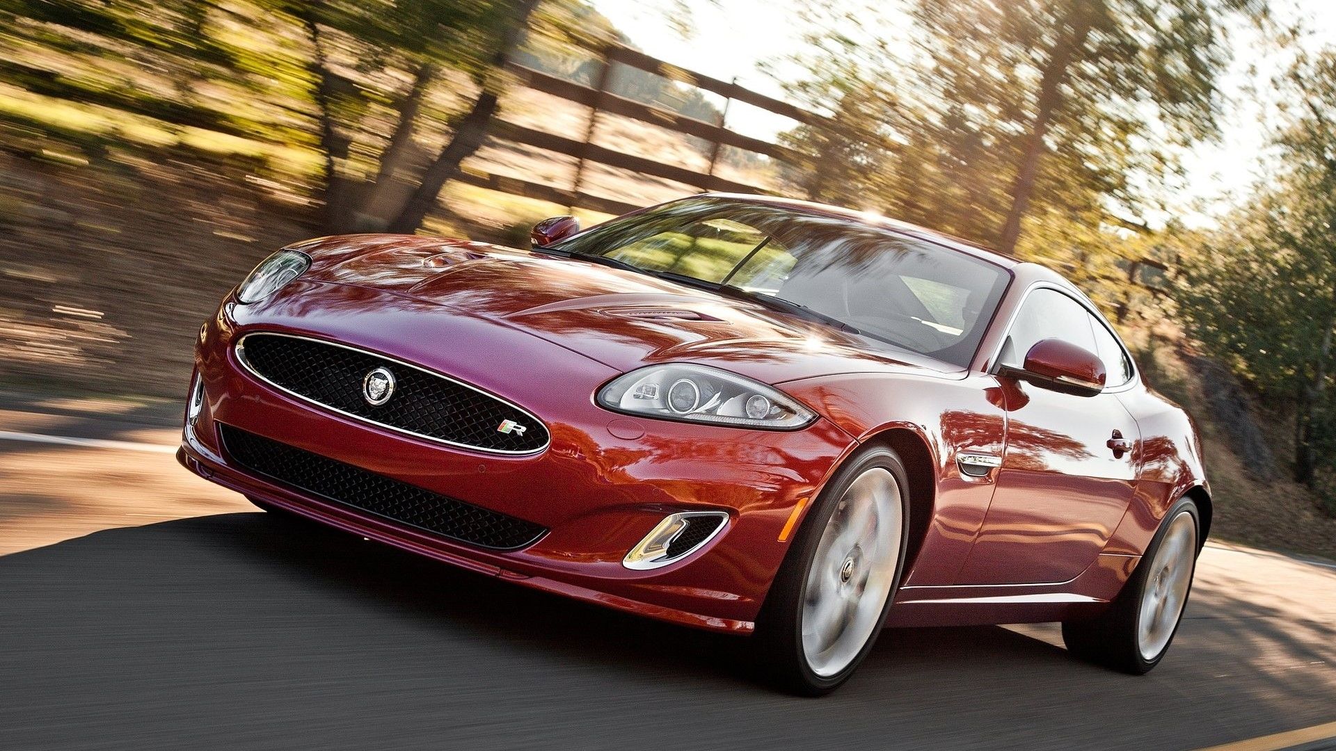 Front 3/4 shot of a 2012 Jaguar XKR. 