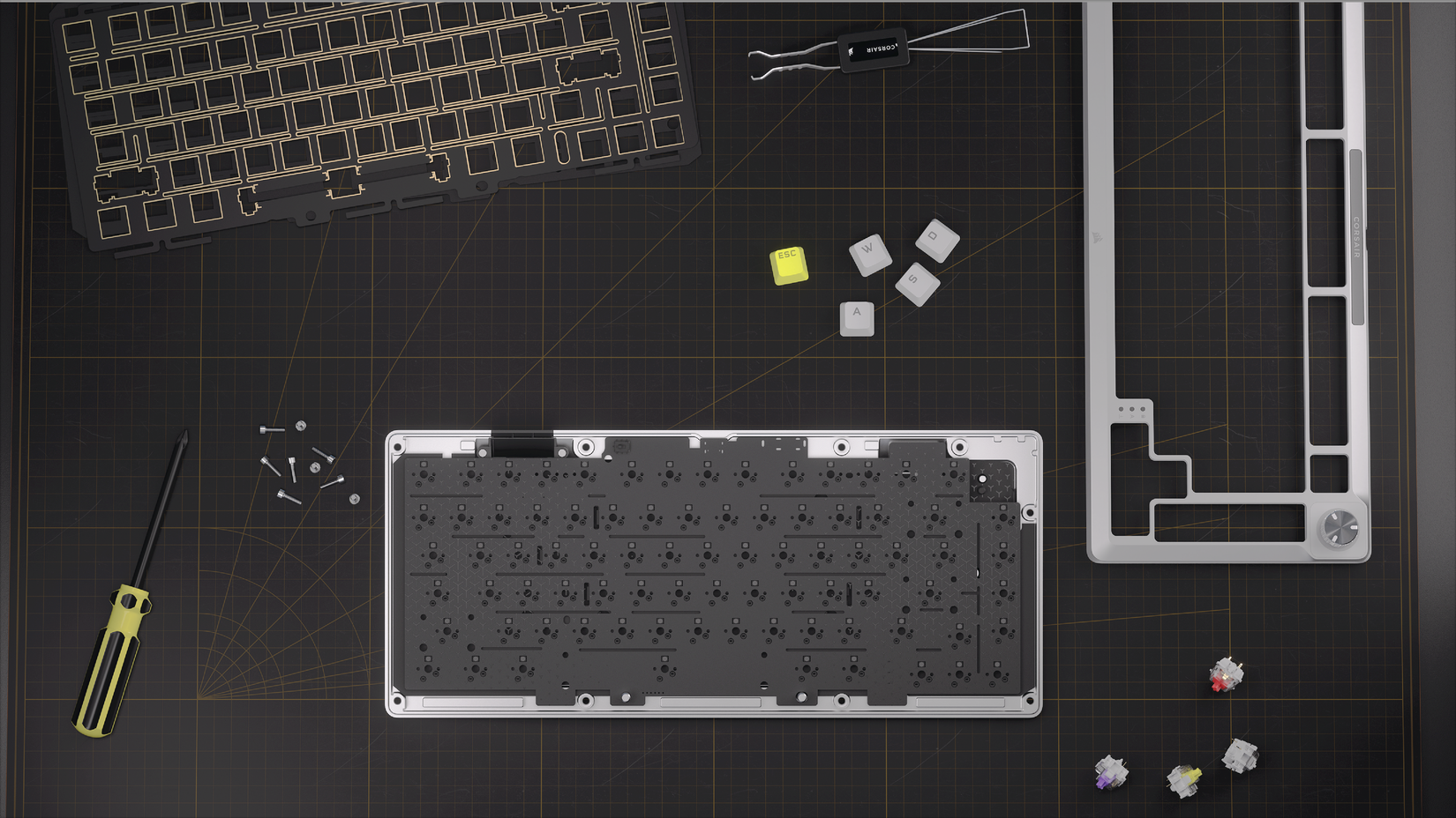 MAKR 75 Barebones Keyboard Kit being assembled on a table